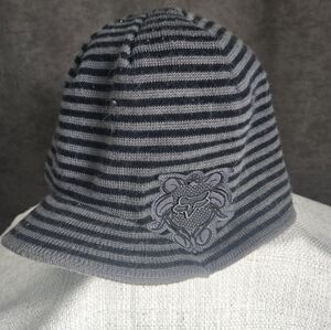 Fox Striped Gray & Black Knit Beanie Hat